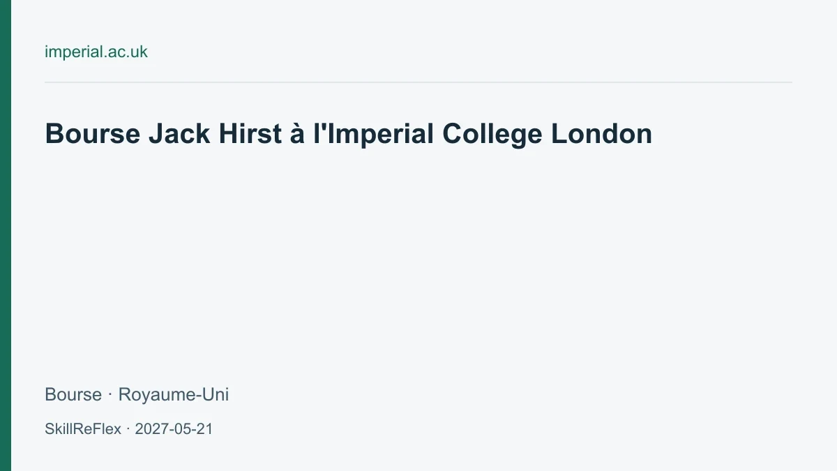 Imperial College London Jack Hirst Scholarship 2027/2028